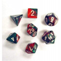 Polyhedral 7 Die Gemini Dice Set Green Red with White