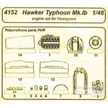 Hawker Typhoon Mk.Ib Motor Set für Hasegawa-Bausatz