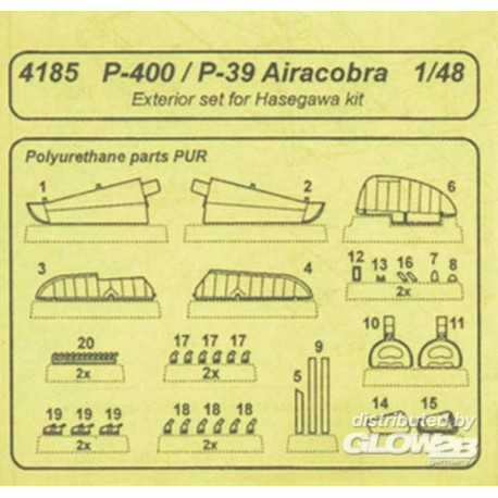P-400/P-39 Airacobra Exterior Set Resin Detail Set für Hasegawa-Bausatz