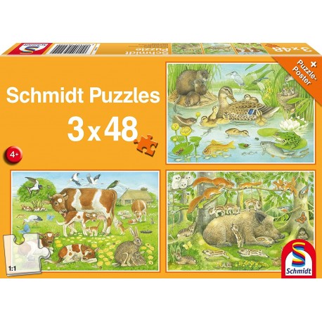 Puzzle Tierfamilien 3x48T