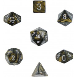 Dice Set Leaf Black Gold w silver Signature Polyhedral 7