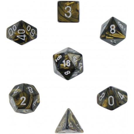 Dice Set Leaf Black Gold w/silver Signature Polyhedral 7