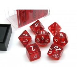 Dice Set Red w/white Translucent Polyhedral 7