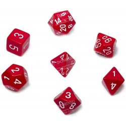 Dice Set Red w/white Opaque Polyhedral 7