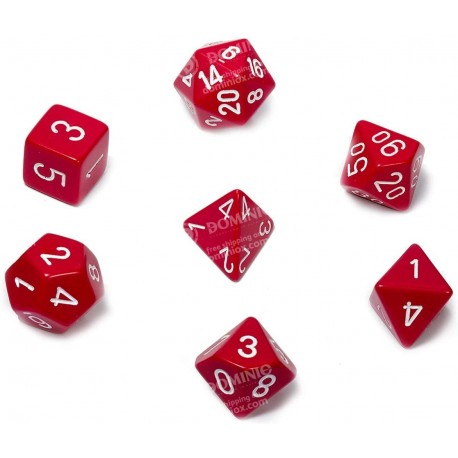 CHX25404 Red w/white Opaque Polyhedral 7-Die Sets