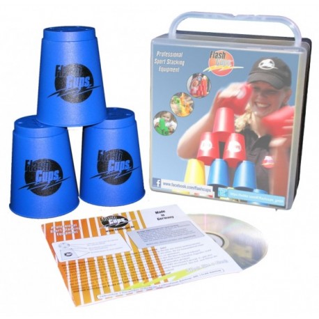 Speed Stacking: FlashCups (12 Stk., Blau) mit Lunchbox+DVD