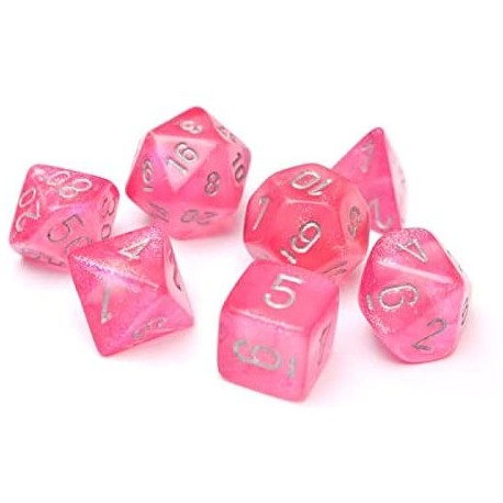 CHX27404 Dice Set7 Pink w/silver Borealis