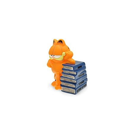 Garfield lehnt an einem Bücherstapel - Großes Sparschwein