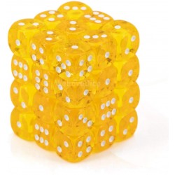 CHX23802 Yellow wwhite Translucent 12mm d6 with pips Dice Blocks (36 Dice)