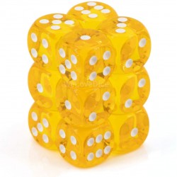 CHX23602 Yellow wwhite Translucent 16mm d6 with pips Dice Blocks (12 Dice)