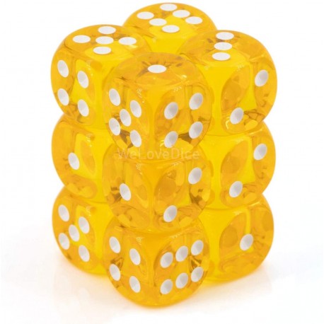 CHX23602 Yellow wwhite Translucent 16mm d6 with pips Dice Blocks (12 Dice)