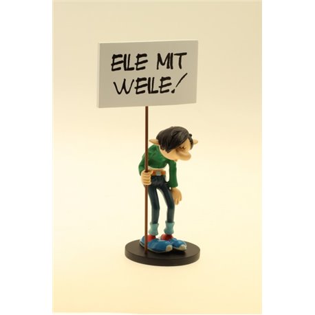 Gaston mit Sprechblase: Eile mit Weile