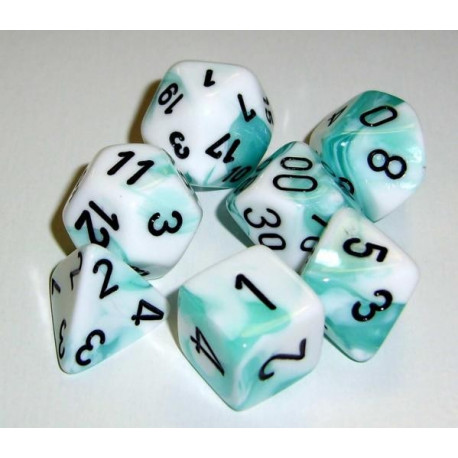 CHX26444 White Teal wblack Gemini Polyhedral 7-Die Sets