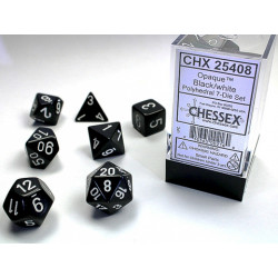 CHX25408 Black w/white Opaque Polyhedral 7-Die Sets