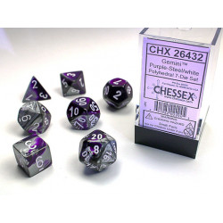 CHX26432 Purple-Steel w/white Gemini Polyhedral 7-Die Sets