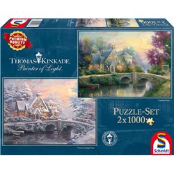 Puzzle-Set Thomas Kinkade Lamplight Manor und Winter in Lamplight Manor 2x1000T