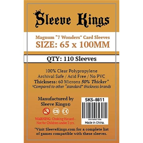 Sleeve Kings Magnum 7 Wonders Card Sleeves (65x100mm) 110 Pack 60 Microns