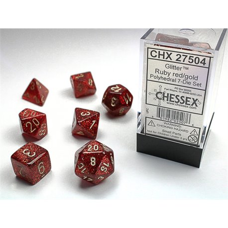 CHX27504 Glitter Polyhedral Ruby/gold Signature Polyhedral 7-Die Sets