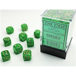 CHX27835 Vortex 12mm d6 Green/gold Dice Block 36 dice