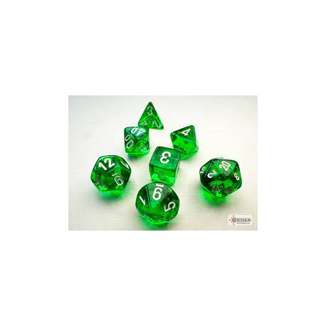 CHX20375 Translucent Mini Polyhedral green/white 7 Die Set