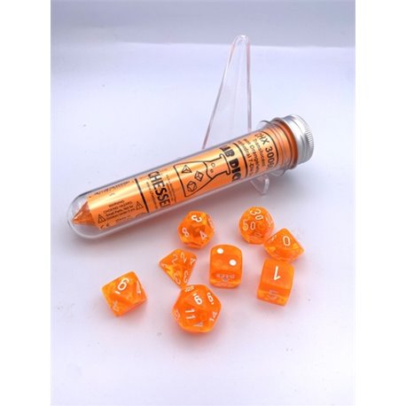 CHX30060 Translucent Polyhedral Neon Orange/white 7-Die Set with bonus die