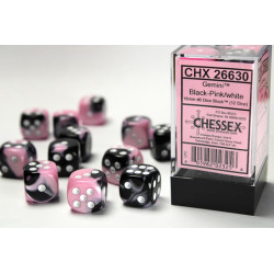 CHX26630 Gemini 16mm d6 Black-Pink white Dice Block (12 dice)
