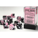 CHX26630 Gemini 16mm d6 Black-Pink white Dice Block (12 dice)
