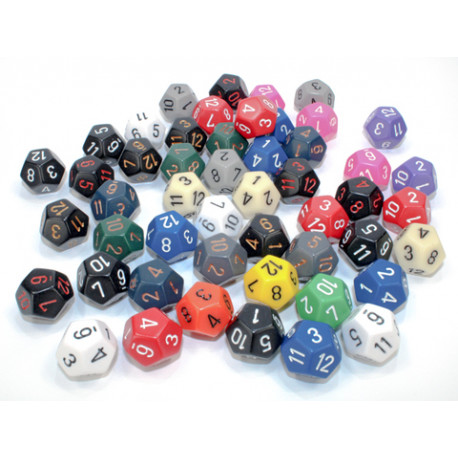 Bag of 50 Assorted Loose Opaque Polyhedral d12 Dice